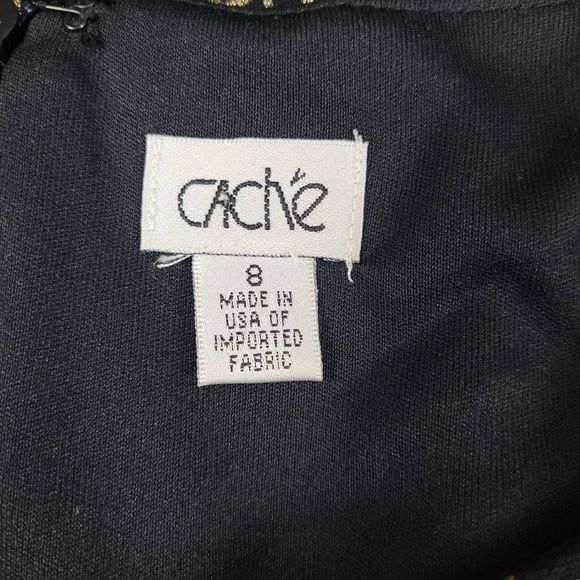 Vtg Cache Black Gold Animal Print Sheath Dress Sz 8 Sleeveless Knee Length - Picture 5 of 10